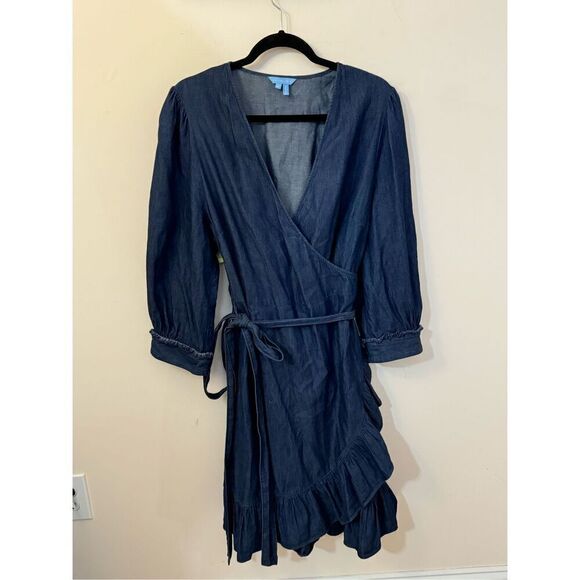 Draper James Reba Chambray Wrap Dress Dark Wash 18 - Picture 1 of 5